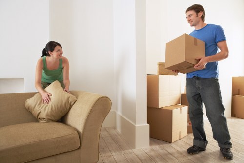 Packed household items prepared for transport in a Dulwich move